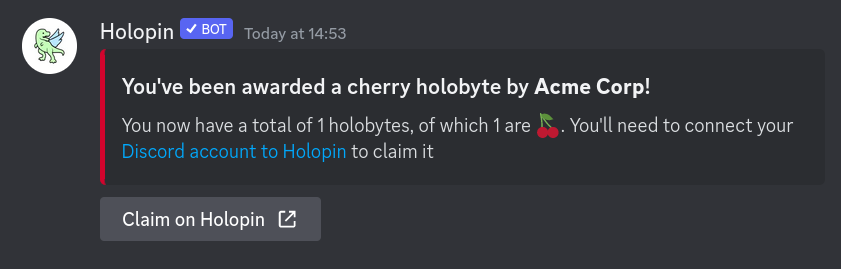 Screenshot of a holobyte issued on Discord