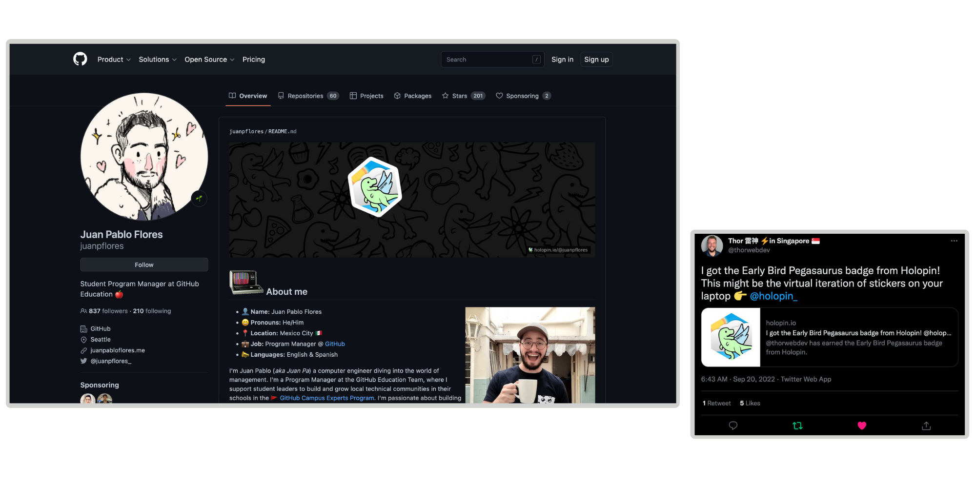 GitHub profile and tweet