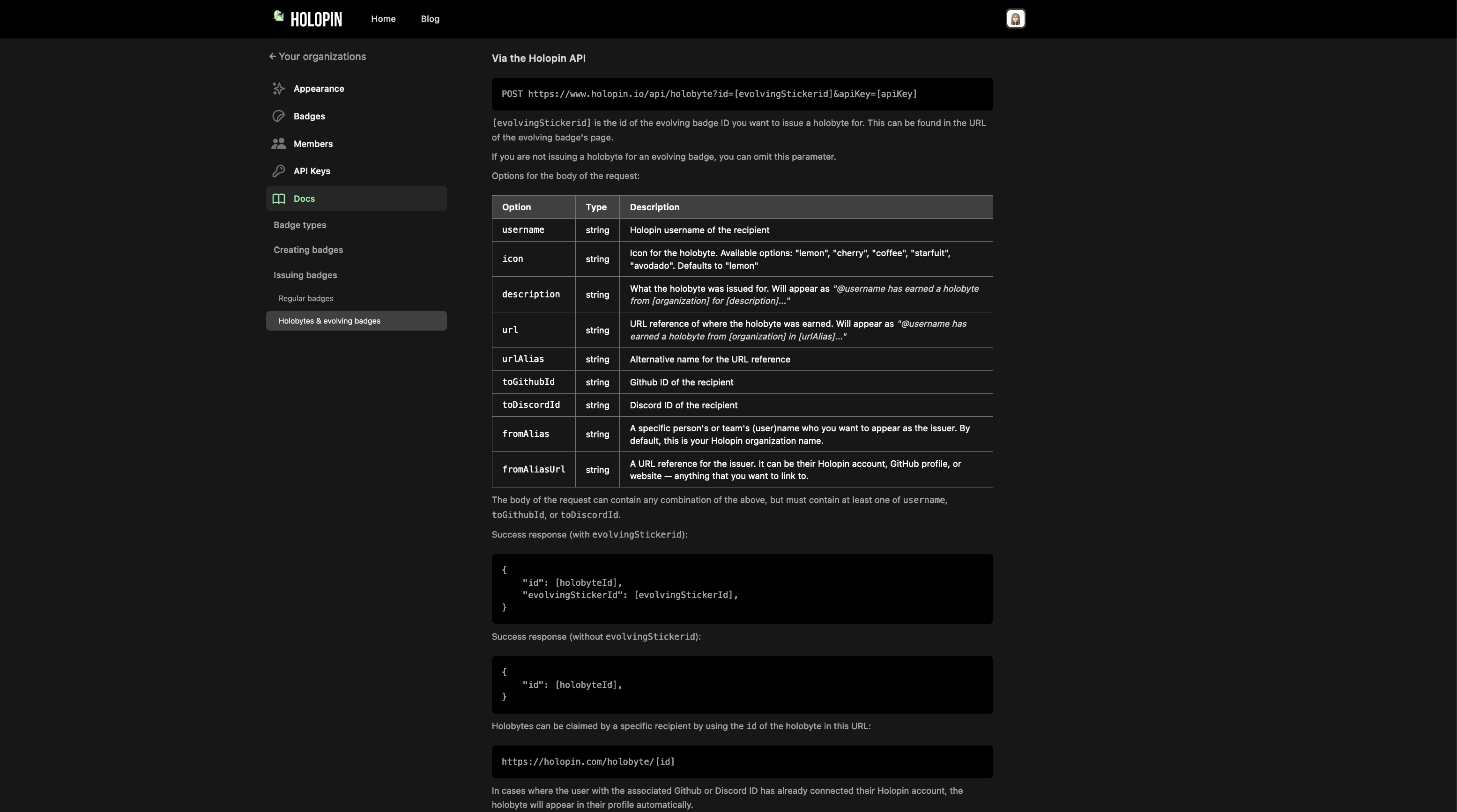 Screenshot of org holobyte docs on holobytes
